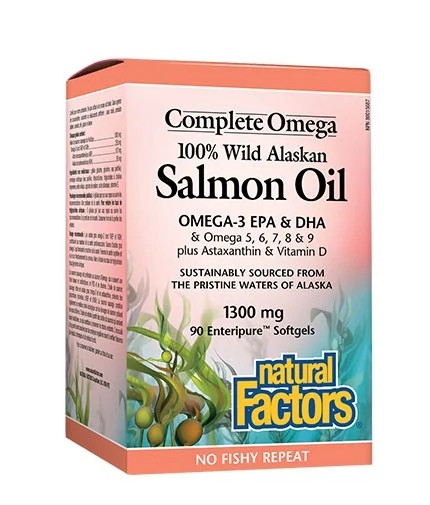 Natural Factors 100% Wild Alaskan Salmon Oil 1300mg. / 90 Soft.