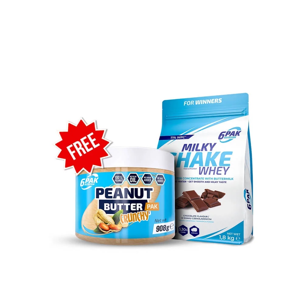 6 Pak Nutrition 1+1 FREE Milky Shake Whey 1800g + Peanut Butter Pak 908g