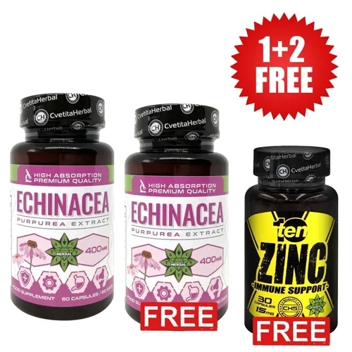 Cvetita Herbal 1+1 FREE Echinacea Echinacea) - 60 capsules x 400 mg + 10/ten Zinc - Zinc 30 capsules x 15 mg