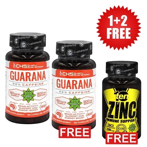 Cvetita Herbal 1+1 FREE Guarana - 80 Capsules x 300 mg + 10/ten Zinc - Zinc 30 capsules x 15 mg