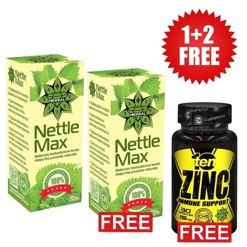 Cvetita Herbal 1+1 FREE Nettle Max - 100 ml Liquid + 10/ten Zinc - Zinc 30 capsules x 15 mg
