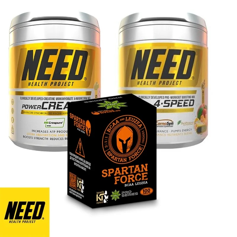 NEED Health Project 2+1 FREE NEED POWER CREATINE 500 g + Need 4 Speed 300 g + Spartan Force - BCAA Leuzea - 100 tablets + Leuzea Max / 30 tablets