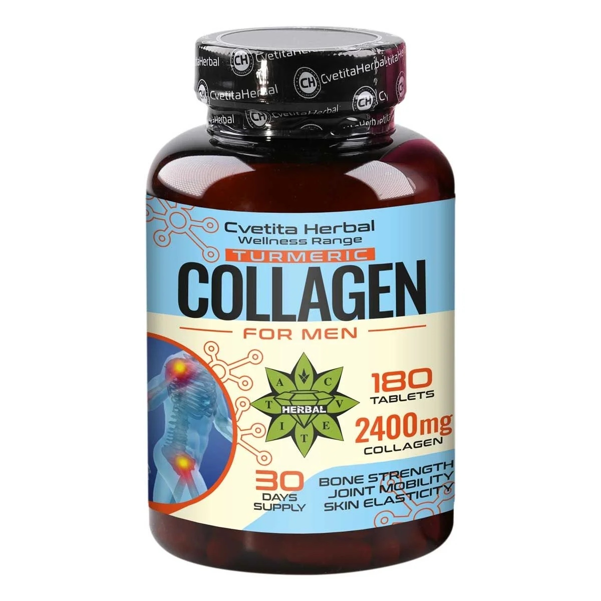 Cvetita Herbal Beef Collagen - Beef Collagen for Men with Turmeric - 2400 mg - 180 tablets