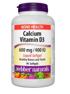 Webber Naturals Calcium & Vitamin D3/ Calcium 600 mg + Vitamin D3 400 IU x 90 softgel capsules with liquid