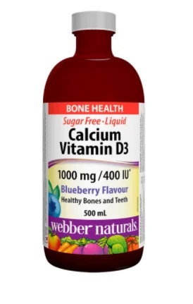 Webber Naturals Calcium & Vitamin D3 Liquid/ Calcium 1000 mg + Vitamin D3 400 IU x 500 ml blueberry flavor