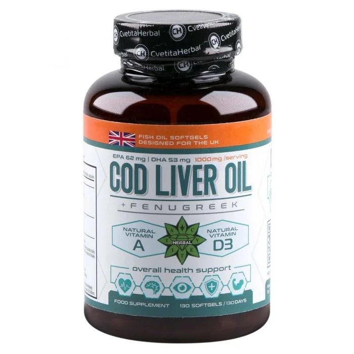 Cvetita Herbal Cod Liver Oil with Fenugreek - 130 gel capsules