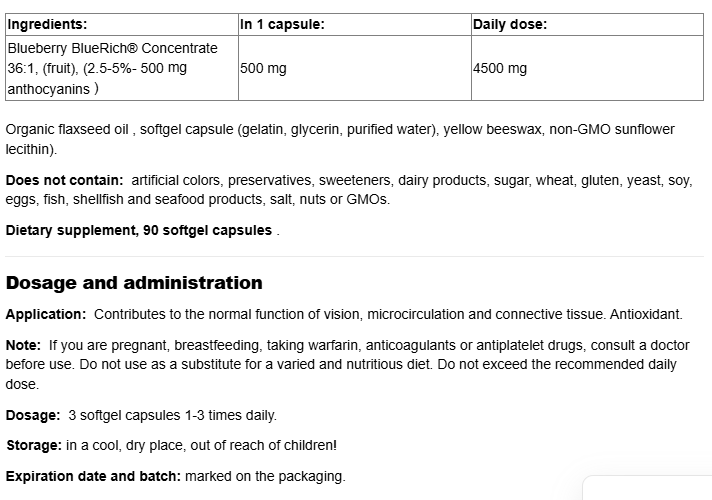 Natural Factors BlueRich® Super Strength Blueberry Concentrate 36:1 500 mg-factsheets