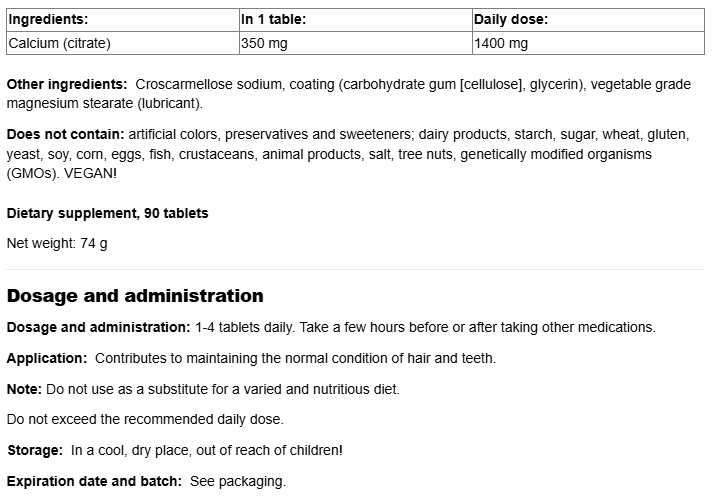 Natural Factors Calcium Citrate Factor + 350 mg-factsheets