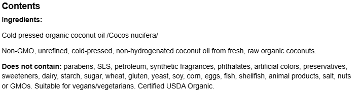 Natural Factors Coconut Oil Organic Holista 440 ml-factsheets
