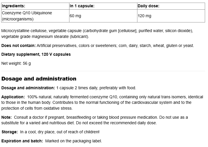 Natural Factors Coenzyme Q10 60 mg | All-Natural Form-factsheets