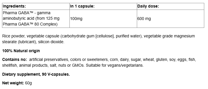 Natural Factors Gaba 100 mg-factsheets