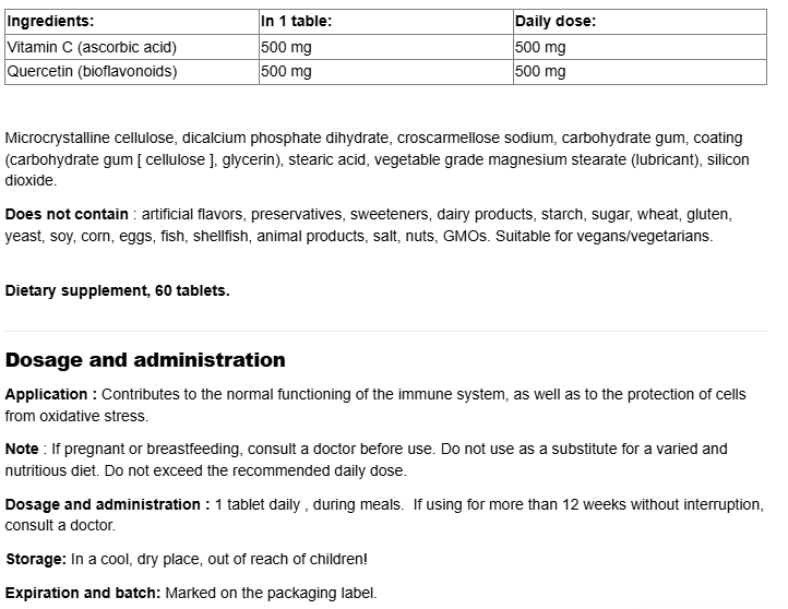 Natural Factors Immune Support C Extra + Quercetin 500 mg-factsheets