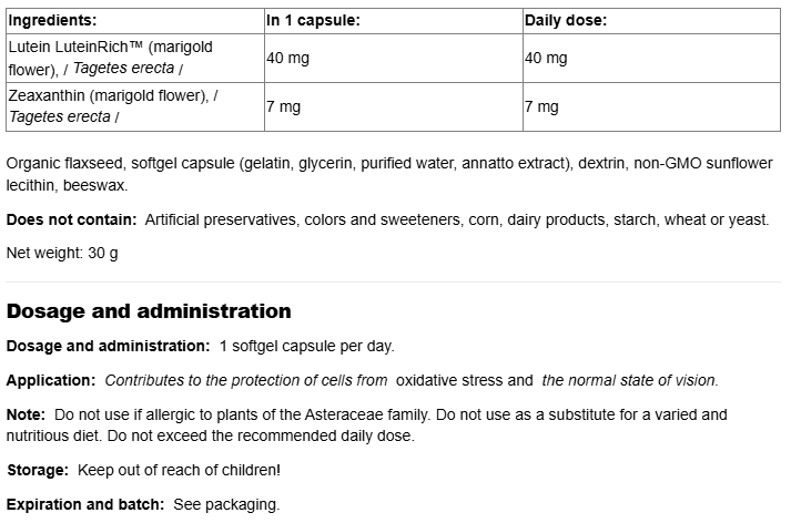 Natural Factors Lutein 40 mg-factsheets