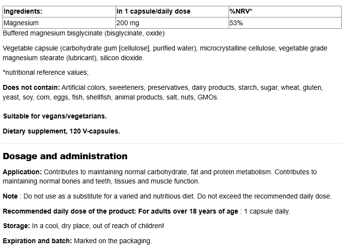 Natural Factors Magnesium Bisglycinate 200 mg-factsheets
