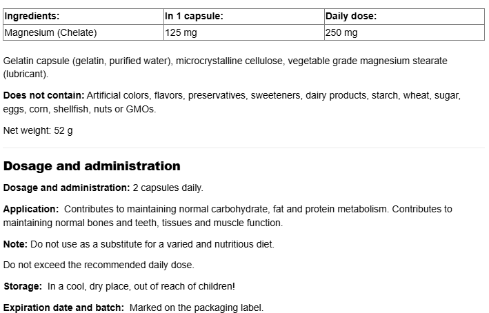 Natural Factors Magnesium Chelate 125 mg-factsheets