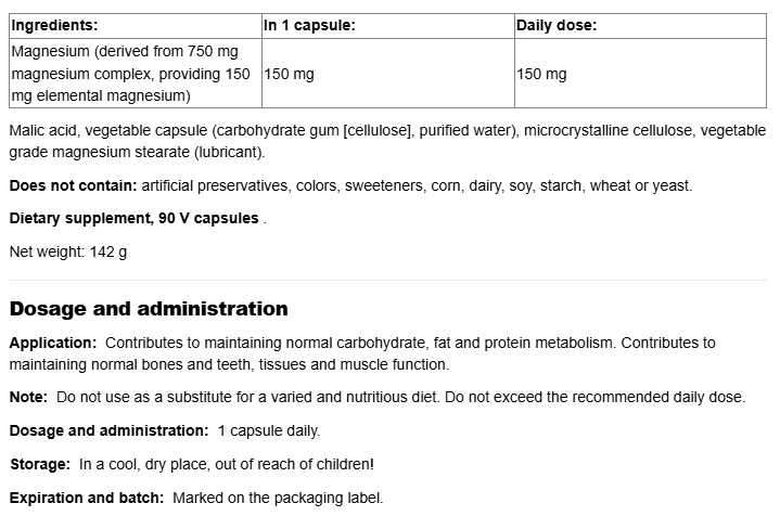 Natural Factors Magnesium CitraMal™  (citrate and malate) 150 mg-factsheets