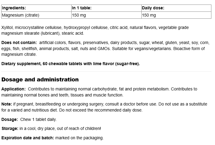 Natural Factors Magnesium Citrate 150 mg-factsheets