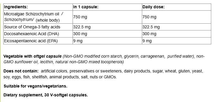 Natural Factors Marine DHA Vegan Omega 3 NON-GMO-factsheets