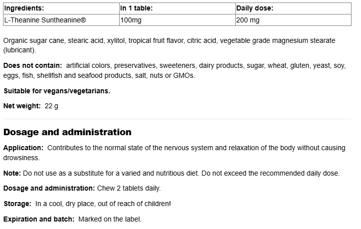 Natural Factors Mental Calmness L-Theanine 100 mg-factsheets