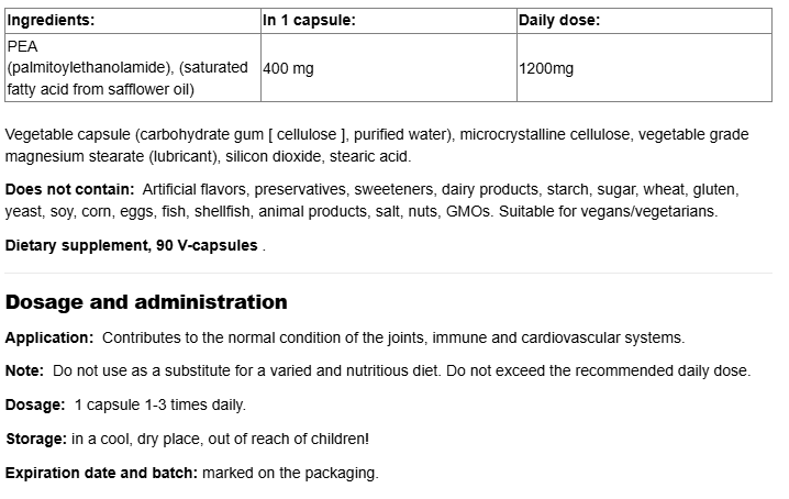 Natural Factors PEA Palmitoylethanolamide 400 mg-factsheets