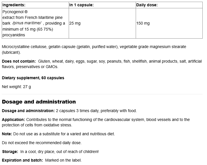 Natural Factors Pycnogenol 25 mg-factsheets
