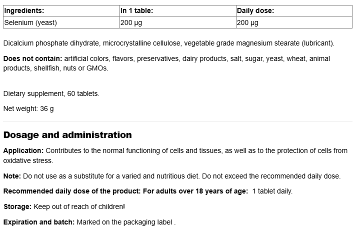 Natural Factors Selenium 200 mcg-factsheets