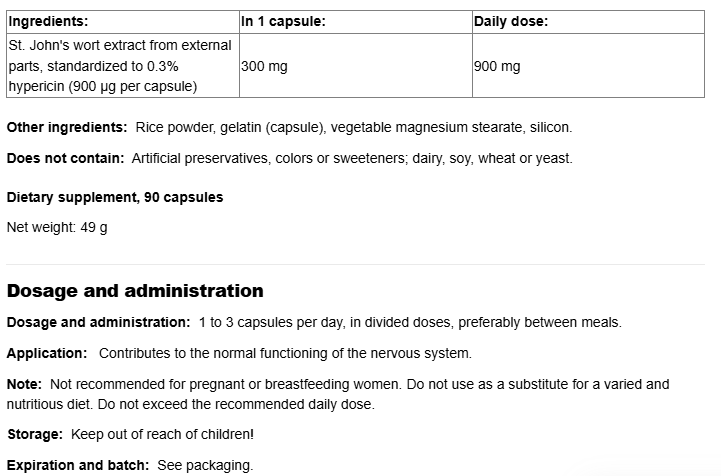 Natural Factors St. John's Wort 300 mg-factsheets