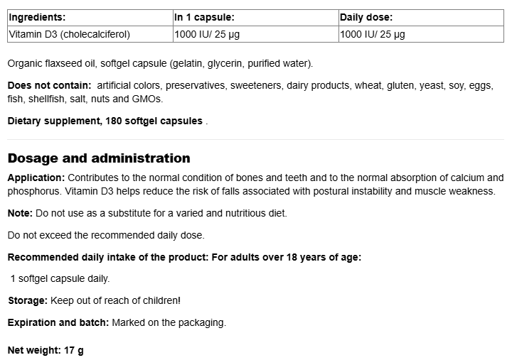 Natural Factors SunVitamin D3 1000 IU-factsheets