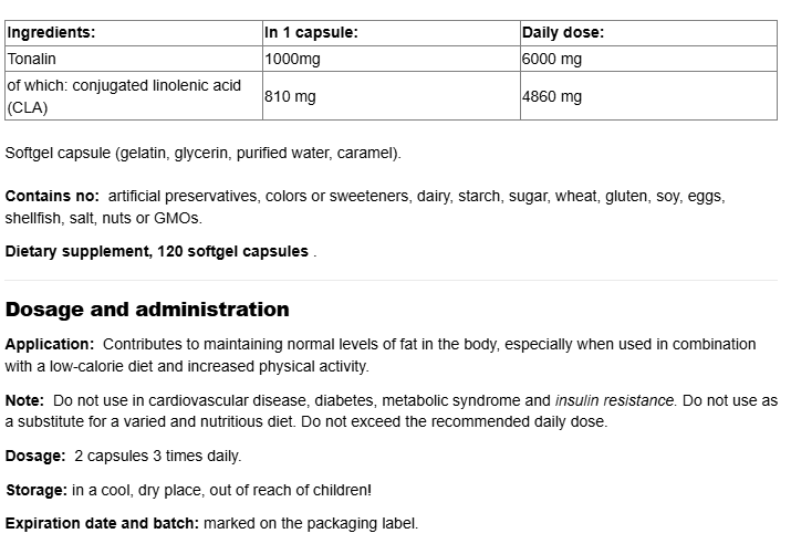 Natural Factors Tonalin CLA 1000 mg-factsheets