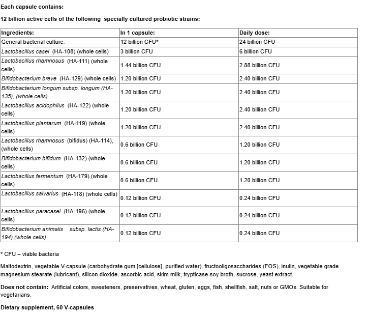 Natural Factors Ultimate Multi probiotic 12 strains, 12 billion active probiotics-factsheets