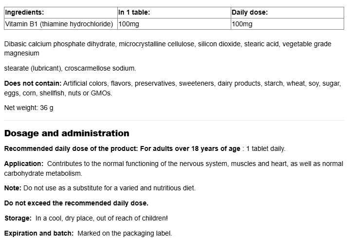 Natural Factors Vitamin B1 Thiamin HCL 100 mg-factsheets