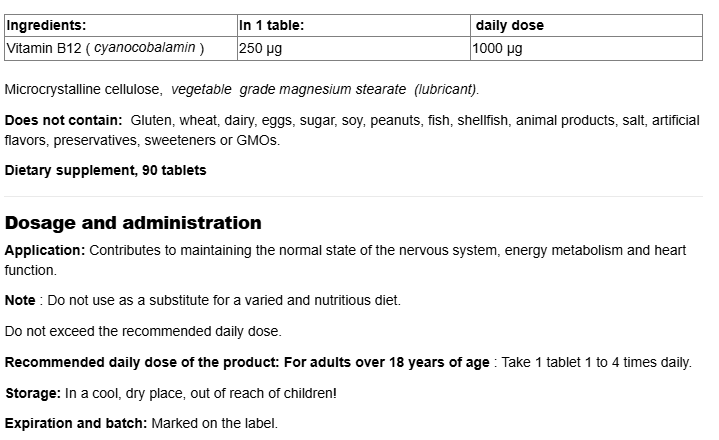 Natural Factors Vitamin B12 250 mcg-factsheets
