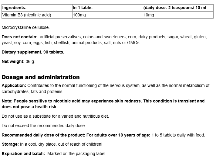 Natural Factors Vitamin B3 100 mg-factsheets