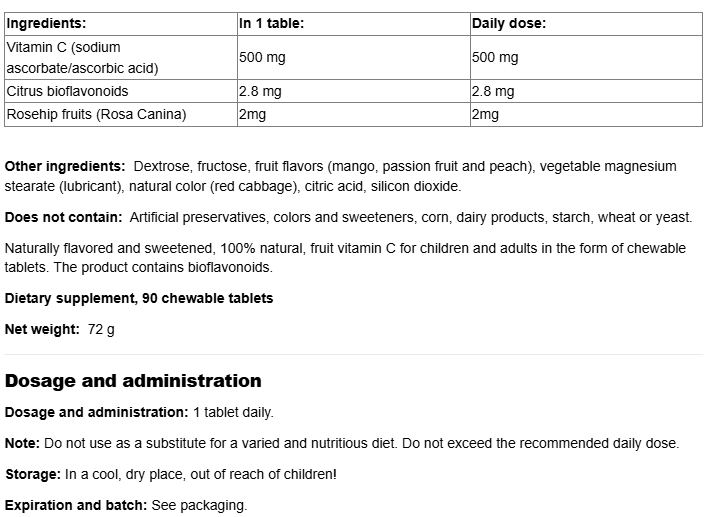 Natural Factors Vitamin C 500 mg-factsheets
