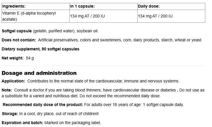 Natural Factors Vitamin E 200 IU Natural Source-factsheets
