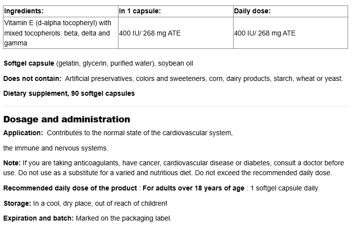 Natural Factors Vitamin E 400 IU · Natural Source-factsheets