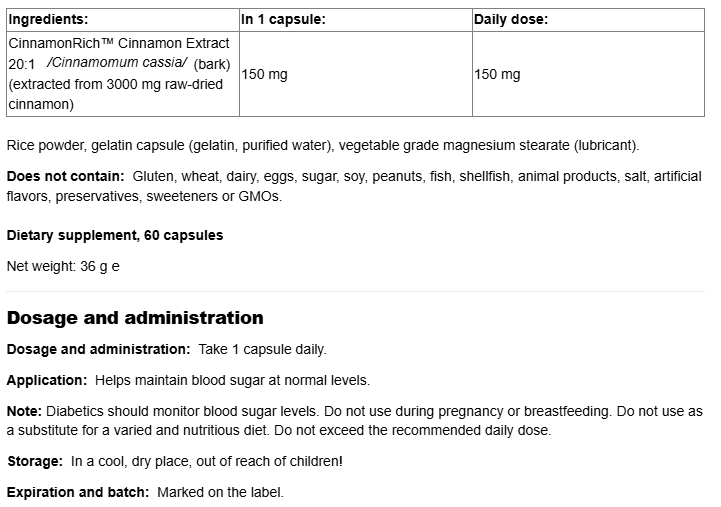 Natural Factors WellBetX® Cinnamon Extract 150 mg-factsheets