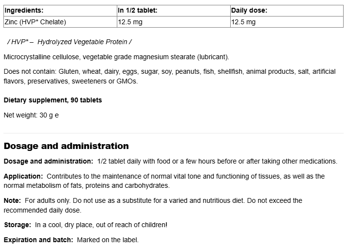 Natural Factors Zinc Chelated 25 mg-factsheets