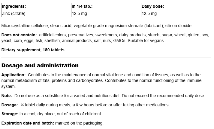 Natural Factors Zinc Citrate 50 mg-factsheets