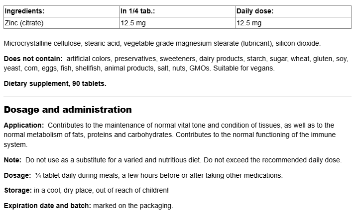 Natural Factors Zinc Citrate 50 mg-factsheets