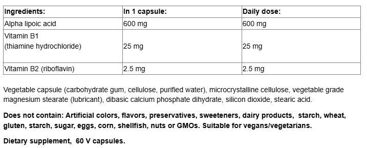 Natural Factors Alpha Lipoic Acid 600 mg With B1&B2-factsheets