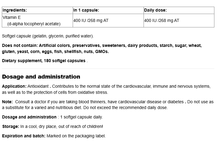 Natural Factors Clear Base Vitamin E 400 IU-factsheets