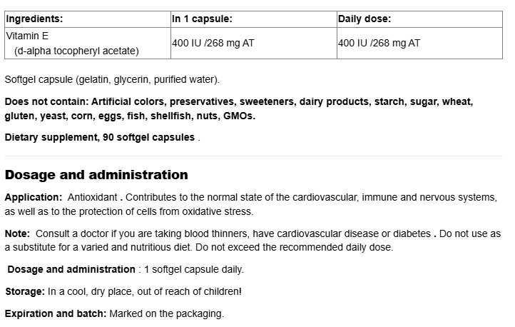 Natural Factors Clear Base Vitamin E 400 IU-factsheets