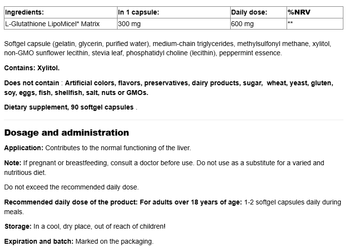 Natural Factors Glutathione LipoMicel Matrix 300 mg-factsheets