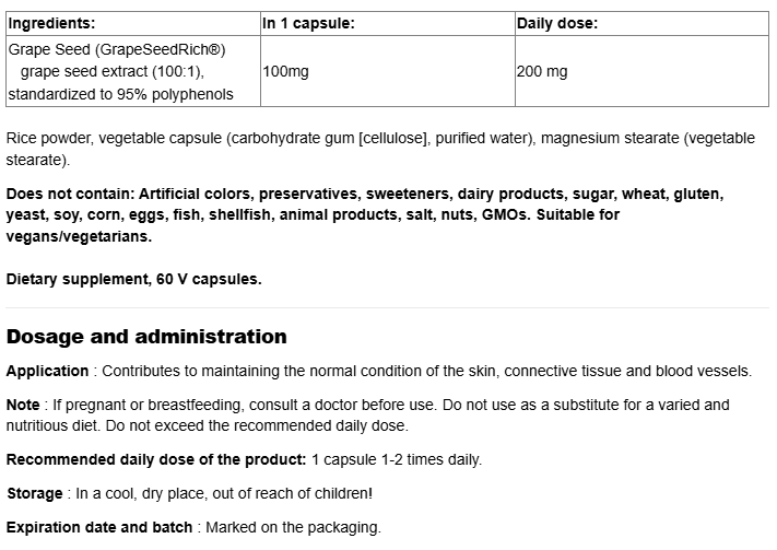 Natural Factors GrapeSeedRich | Grape Seed Extract 100 mg-factsheets
