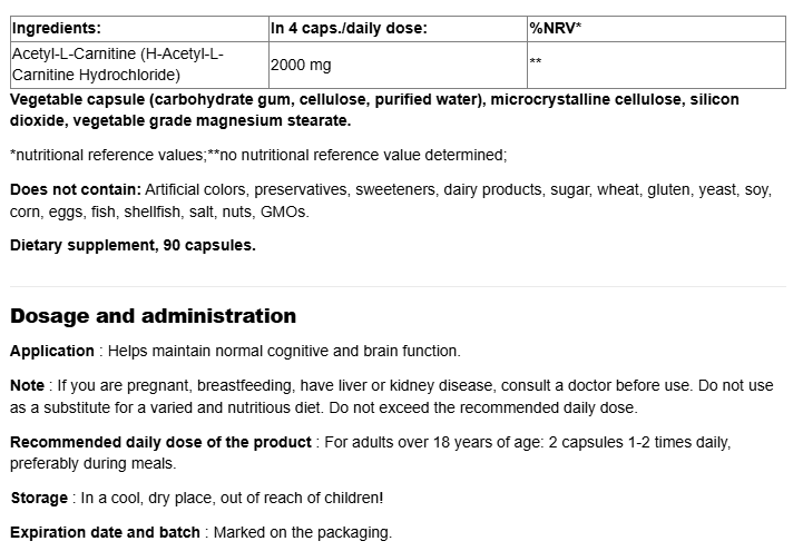 Natural Factors Regenerlife™ Acetyl L-Carnitine 500 mg-factsheets