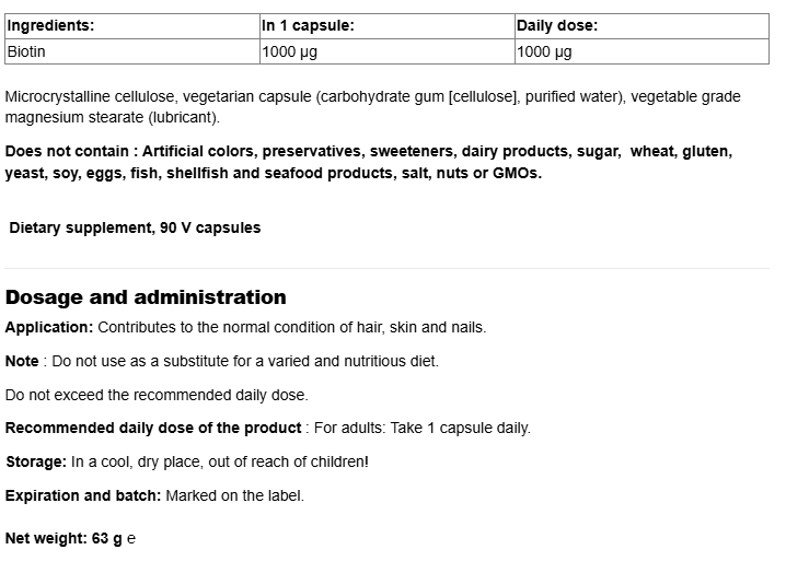 Natural Factors Biotin 1000 mcg-factsheets