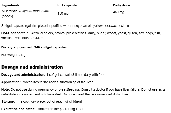 Natural Factors Milk Thistle Holista 150 mg-factsheets