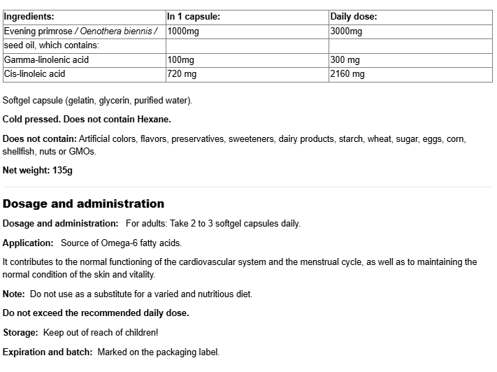 Natural Factors Ultra Prim Evening Primrose Oil 1000 mg-factsheets
