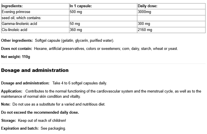 Natural Factors Ultra Prim Evening Primrose Oil 500 mg-factsheets